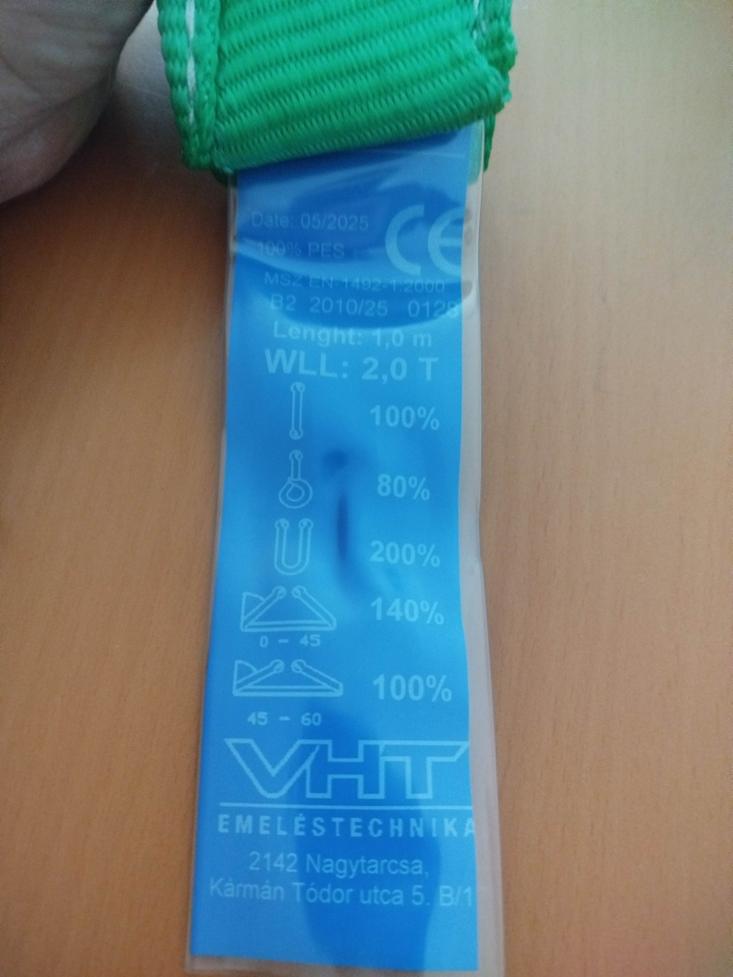 emelőheveder adattáblája