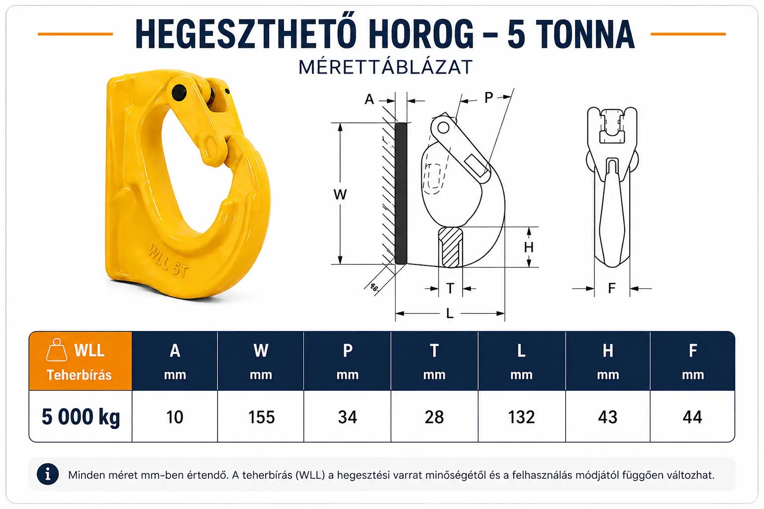 hegeszthető horog 5t méretei