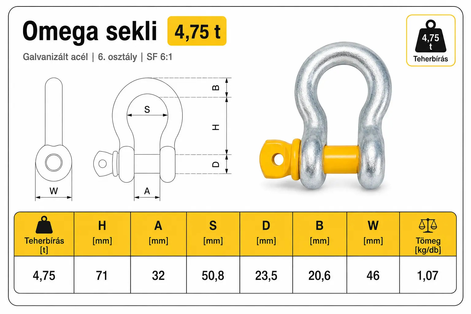 omega sekli 4,75t méretei