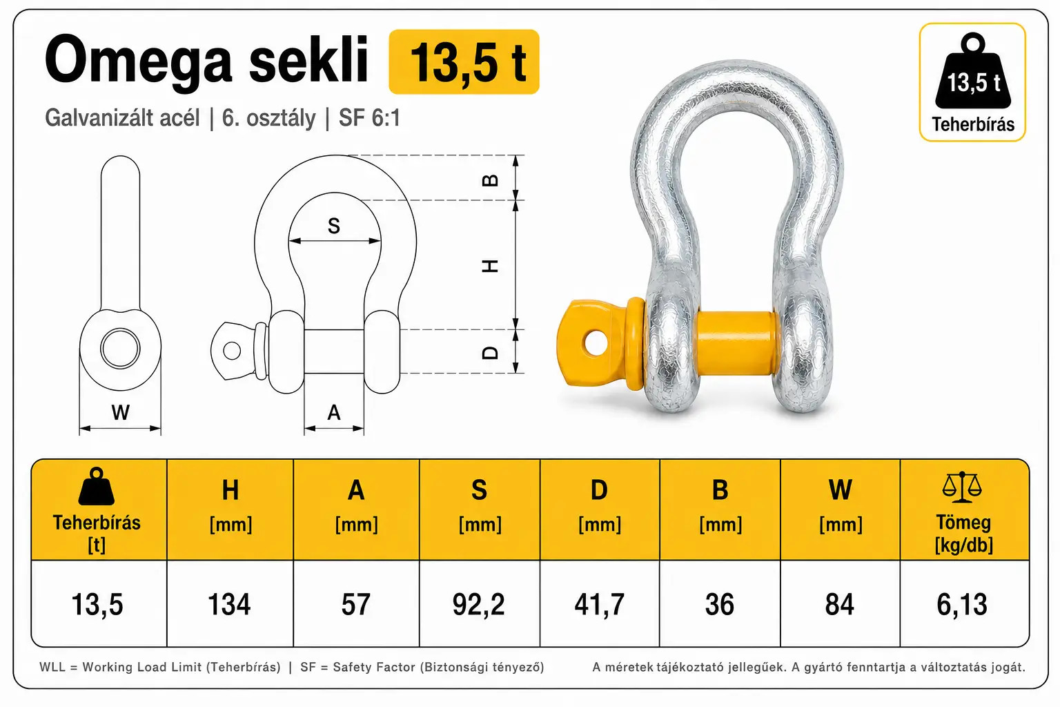 omega sekli 13,5t méretei