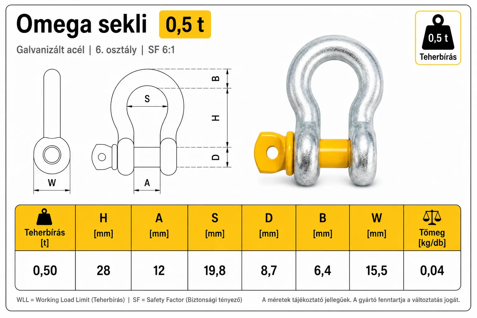 omega sekli 0,5t méretei
