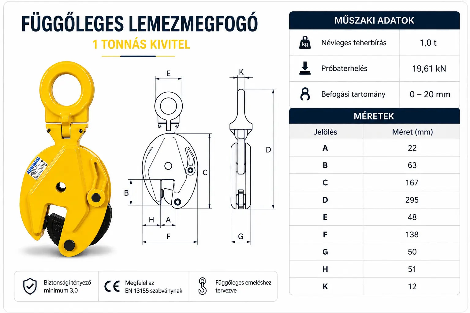 függőleges lemezmegfogó 1t méretei