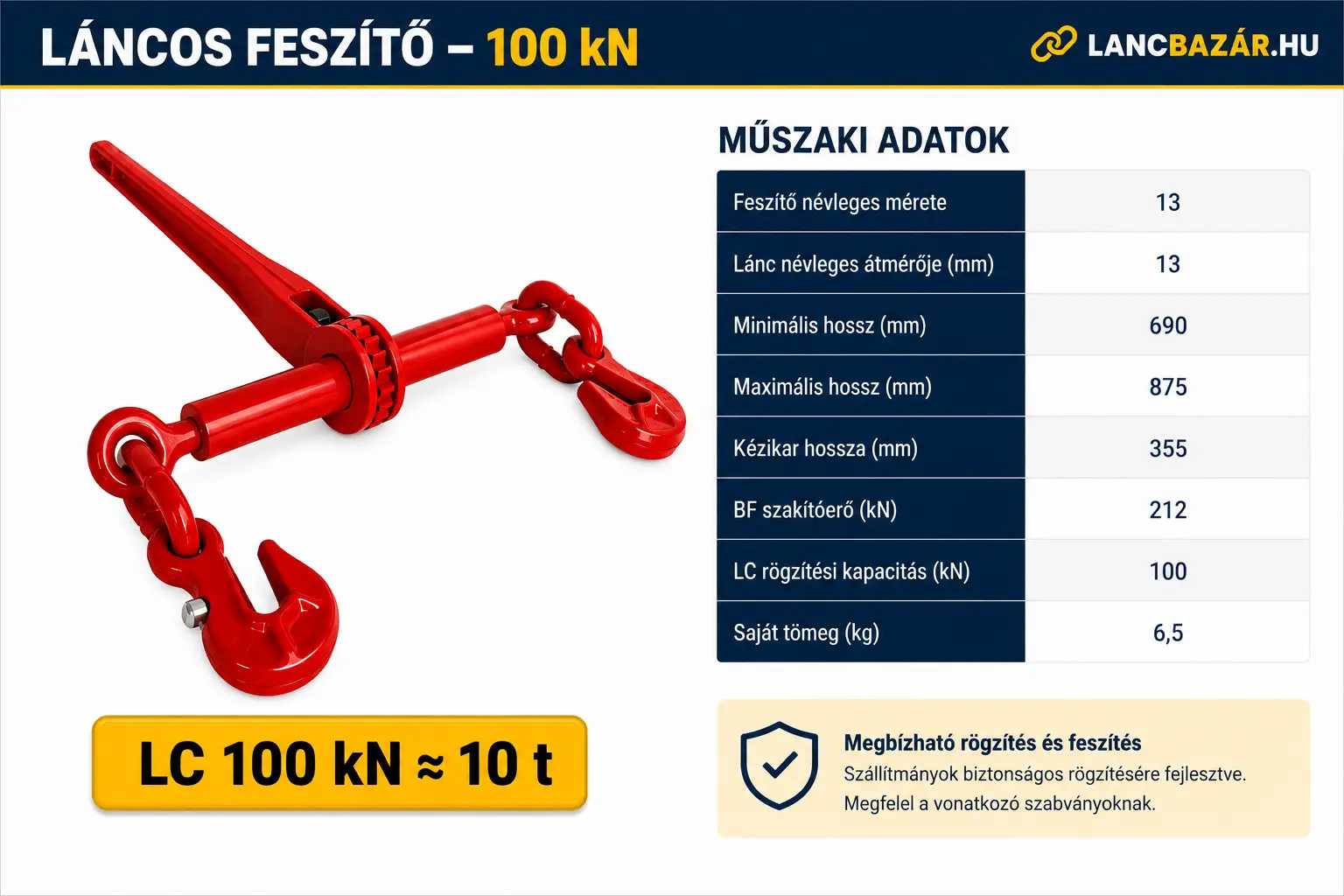 Láncos feszítő 100 kN méretei