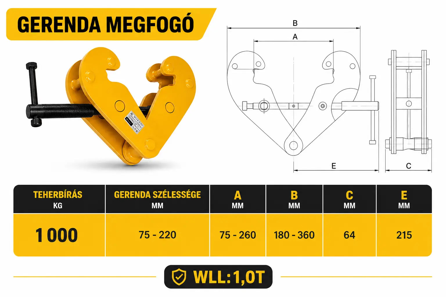 gerendamegfogó 1t méretei