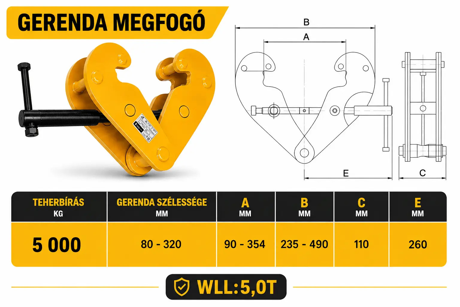 gerenda megfogó 5t méretei