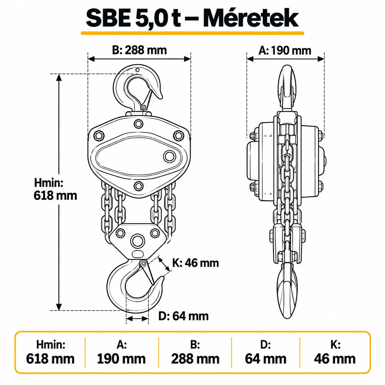 kézi láncos emelő 5t méretei